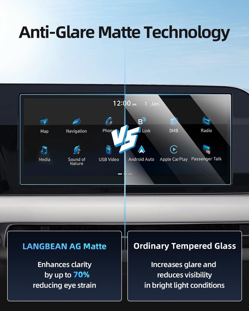 LANGBEAN Anti-Glare Matte 12.3-Inch Screen Protector for 2023-2025 Hyundai Palisade (SE/SEL/XRT/Limited/Calligraphy) Infotainment Touchscreen, 9H Tempered Glass 2025 Palisade Accessories - Image 3